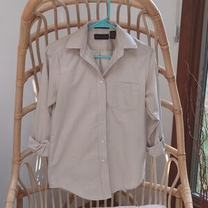 Neutral Tan Long Sleeve Button Down Shirt